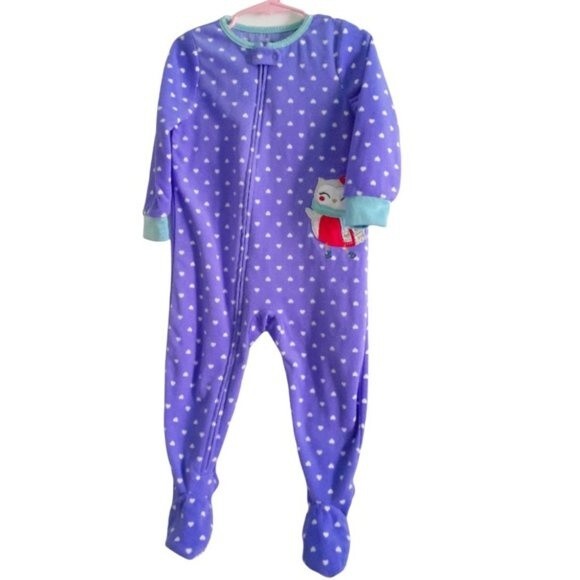 Carter Baby Girl 24M Purple Hearts Owl Footie Baby Fleece Sleeper - Picture 1 of 9
